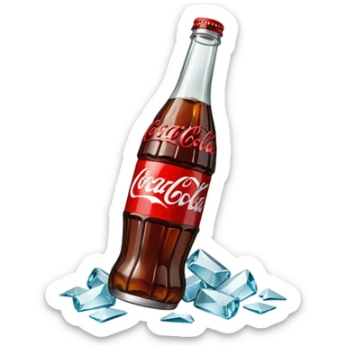 bottle of coca cola broken in the middle glass shards sticker