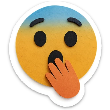 surprised face with hand over mouth, layered paper effect, paper craft style sticker
