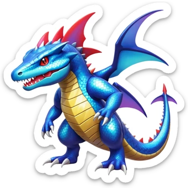 Shiny Exotic Colorful epic Garchomp-Gabite-Salamence-Koraidon-Feraligatr-Fakémon-hybrid-creature (full body)  sticker