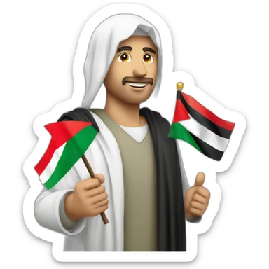 une homme avec le drapeau de la palestine dans les mains sticker