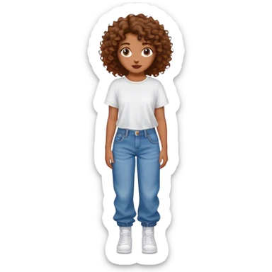 Girl with baggy jeans ,a white top . Curly brown hair sticker