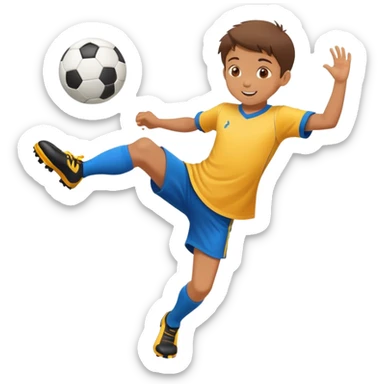 child kicking a ball, cheerful and energetic, motion lines to show action sticker