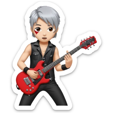 a kpop idol plying a heavy metal guitar with white background sticker
