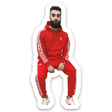 Recep İvedik, Turkish comedy character, thick eyebrows, beard, red tracksuit, pixel art style sticker