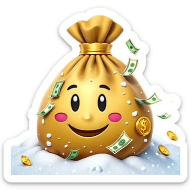 3D emoji style, money bag with dollar bills, New Year theme, snow particles, festive lighting, rich vibe, high detail, transparent background

 sticker