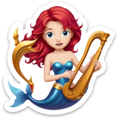 Singing Mermaid – Holding harp, red hair sticker