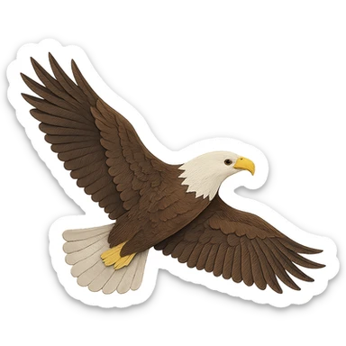 bald eagle gliding in the sky, paper craft style, delicate paper layers, realistic feather patterns, subtle color variations, majestic pose sticker