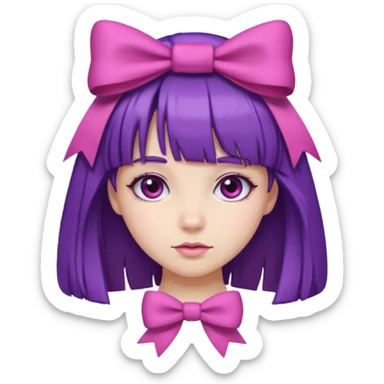 girl with bangs and purple hair and pink bow sticker