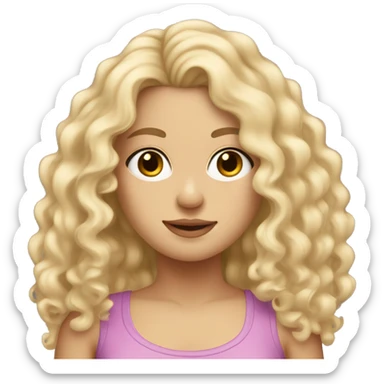 white girl with really curly long blonde hair wearing tank top hair in front sticker