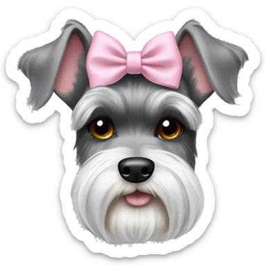 schnauzer pointy ears pink bow grey  sticker