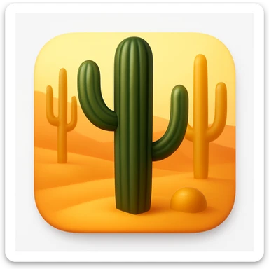 Create a desert emoji exactly like the reference image in iOS emoji style. Include the same cacti, sand, and colors with a smooth and shiny appearance. Add a soft shadow to the emoji. sticker