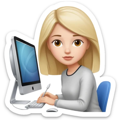 Girl working with iMac sticker