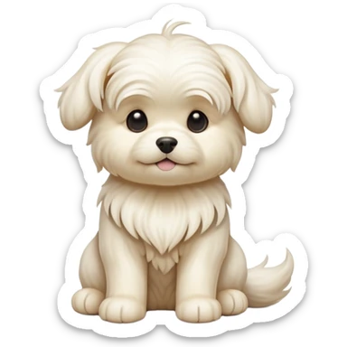 cinematic-[Maltese]-realistic-full-body-sitting-emoji,-tail-resting-loosely-beside-its-paws,-head-tilted-dramatically, -wavy-[cream]-fur,-simplified-yet-realistic-focused-features,-highly-detailed,-glowing-with-an-almost-sarcastic-glow sticker