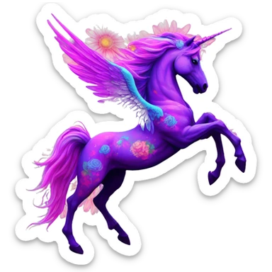 Zombie Pegasus unicorn psychedelic flowers floral groovy art neon rave raving sticker