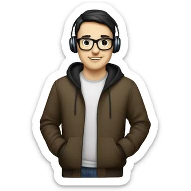 nerd white guy with short dark hair and headphones i e hoodie sticker