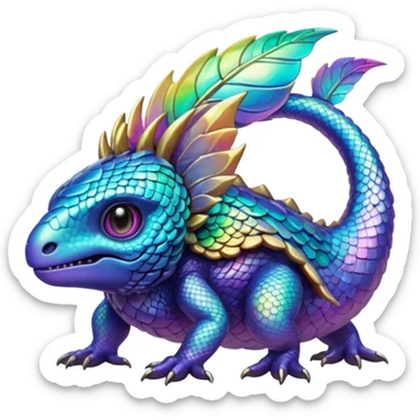 Epic scaley scaled iridescent complex detailed realistic aesthetic-scenic-Fakémon-Trico-Sergal-Serval-Vernid-creature sticker