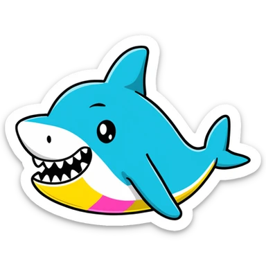 cartoon shark wearing colorful Air Jordans on all fins, playful and bold sticker
