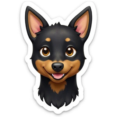 Cinematic Comical Black and Tan Kelpie Portrait Emoji, Head tilted dramatically with an exaggeratedly amused expression, featuring a striking black Fur with bold tan patches, wide, expressive dark eyes filled with playful disbelief, Simplified yet hilariously expressive features, highly detailed, glowing with a slightly sassy glow, high shine, dramatic yet playful, stylized with an air of cheeky mischief, bright and endearing, soft glowing outline, capturing the essence of a spirited and over-the-top herder, so meme-worthy it feels like it could side-eye its way into internet fame instantly! sticker