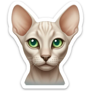 a full-bodied sphinx cat of white-peach color with green-blue eyes sticker