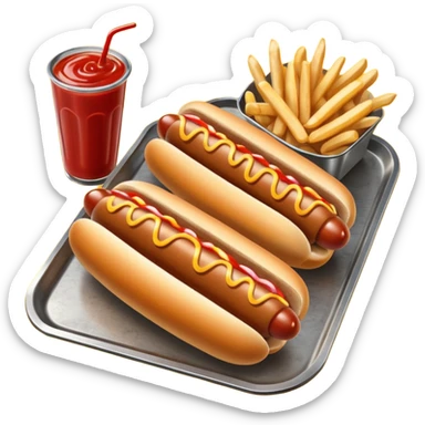 hot dog with french fries and ketchup on a tray sticker