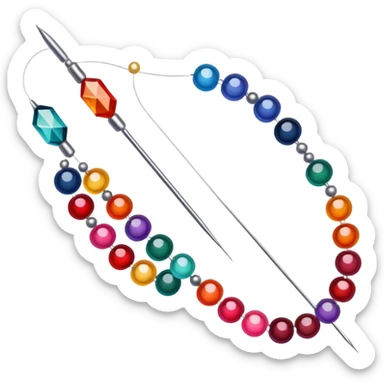 Create an icon that represents the hobby of beadwork, including colorful beads, thread, and a beading needle or tool. The design should capture the essence of beadwork with an artistic, crafty vibe. The icon should be simple yet detailed, showcasing the creativity and precision involved in beadwork. The background should be transparent. sticker