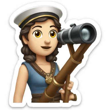 Ancient Greek brunette female ship captain with a telescope sticker