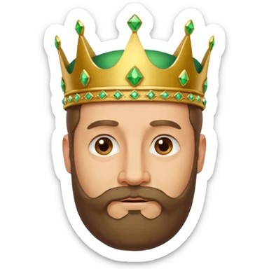 Create a cartoon-style emoji of Gaspar, one of the Three Wise Men. Only show his face and crown. He is middle-aged to older, with a brown beard, gentle wrinkles, and a green and gold jeweled crown. Express a wise and friendly demeanor. Colorful and simple, suitable as an emoji. sticker