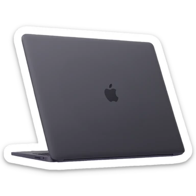 3D illustration of a MacBook laptop, realistic, closed and open angles, metallic finish, modern design sticker