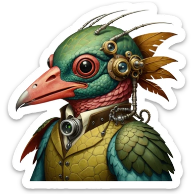 cinematic steam-punk -  hieronymus bosch phantasmagoric mutated creatures - hybrids of human, birds and and reptiles sticker
