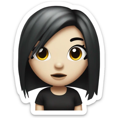 An emo hello kitty with black hair covering her eye sticker