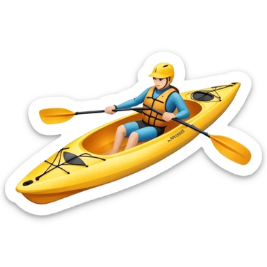 An icon showing a close-up of a sleek kayak with double-bladed paddles gliding through water. Splashes surround the boat as it cuts across a calm surface, symbolizing speed and focus. Transparent background emphasizes the dynamic and personal nature of kayak paddling. sticker