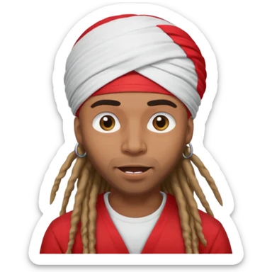 Brownskin man with long dreadlocks 
red t-shirt 
white turban 
in love eyes
his eyes mouth open  sticker