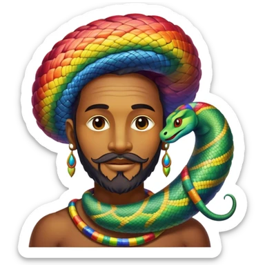Oxumarê, African deity as rainbow serpent with human face, having a small goatee beard and a beauty mark on the left side below the lip sticker
