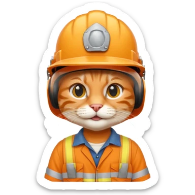 orange cat, handyman Outfit, wearing a Helmet sticker