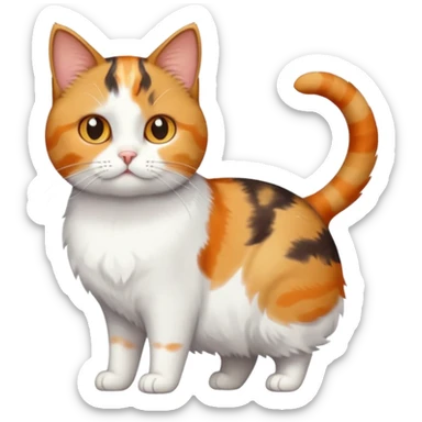 full body calico tabby + white cat with small head and fat body sticker