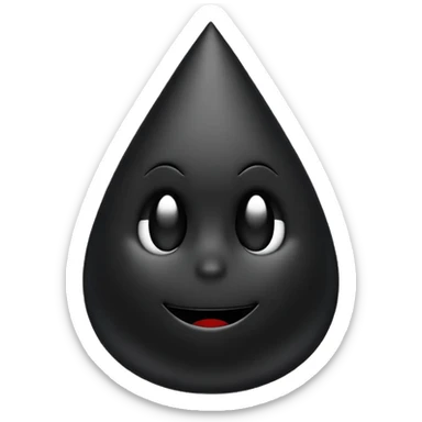 Minimal emoji, gothic teardrop sculpted from solid black metal, smooth reflective surface, heavy symbolic form, no glow, no neon, flat emoji style, centered, transparent background sticker