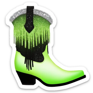 Realistic pastel lime green to black ombre pair of fashion cowgirl boots with sparkly shiny glitter fringe on them. sticker