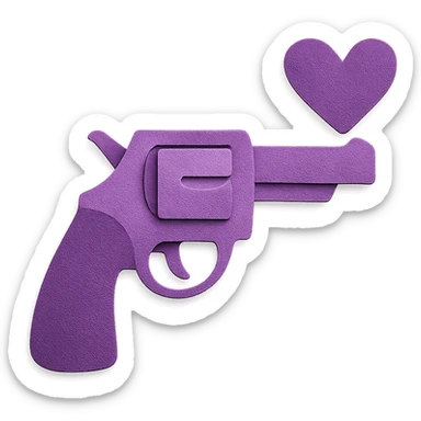 purple heart pistol, paper craft style, layered paper textures, handmade look sticker