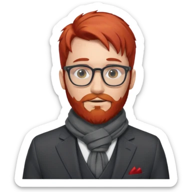 gray scarf, male,  beard, red hair, with suit, glasses sticker