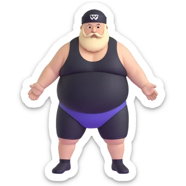 White skin fat guy with black durag, beard and mustache in wrestling singlet sticker