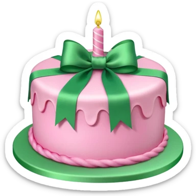 Pink Birthday cake with green ribbon in 3D sticker