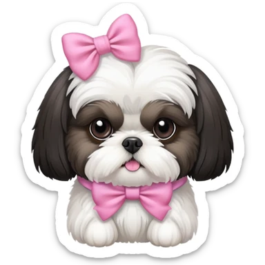 Black and white shih tzu dog wearing a pink bow sticker