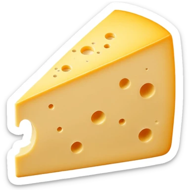 A wedge of yellow cheese with a single round hole and a thin cut slice leaning forward. sticker