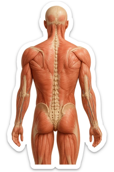 corpo umano anatomico con schiena piatta, iperrealistico 4k sticker