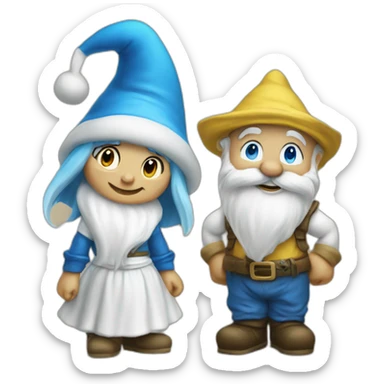smurfette and garden gnome together sticker