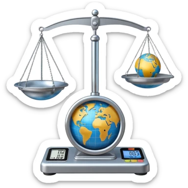 A globe on a weighing scale sticker