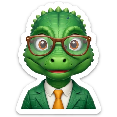 A claymation-style academic alligator. The background is a solid white circle sticker