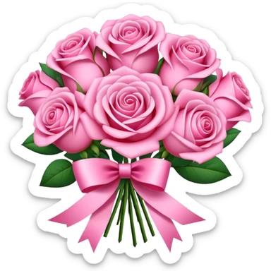pink rose bouquet with pink ribbons  sticker