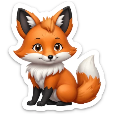 Floofy the Creampuff fox blackish gray fur color chubby Black paws orange color 3 tailsCrystals on the head, tails and Back sticker