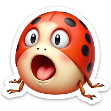 Cinematic Adorable Yawning Ladybug Portrait Emoji, Head tilted slightly with a dramatic, wide-open yawn, showcasing a small, rounded form with softly drooping wings and sleepy, half-closed eyes, Simplified yet irresistibly cute features, highly detailed, glowing with a soft, cozy red glow, high shine, relaxed yet expressive, stylized with a dash of whimsical nature charm, soft glowing outline, capturing the essence of a drowsy ladybug that appears ready to stretch and yawn its way out of the screen! sticker